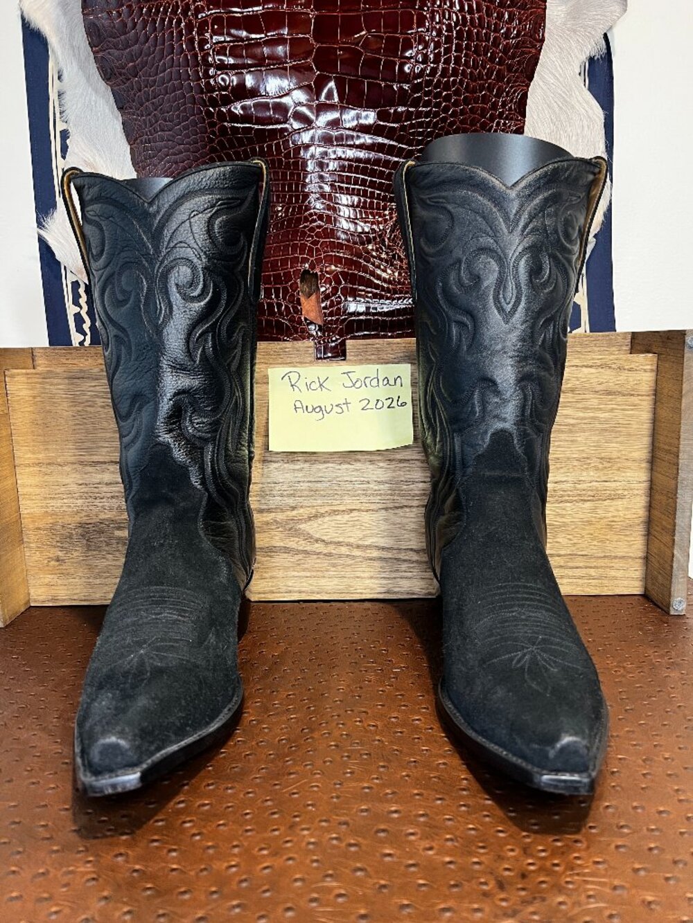 Liberty Boot Co. Black Calfskin Suede Triad Cowboy Boots in Men's Size 11.5D